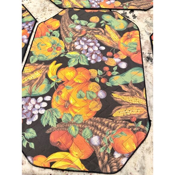4 VTG Fall Harvest Quilted Placemats Cornucopia Pumpkin Thanksgiving table top - Picture 5 of 15
